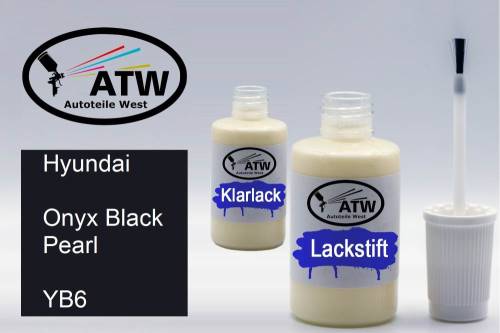 Hyundai, Onyx Black Pearl, YB6: 20ml Lackstift + 20ml Klarlack - Set, von ATW Autoteile West.